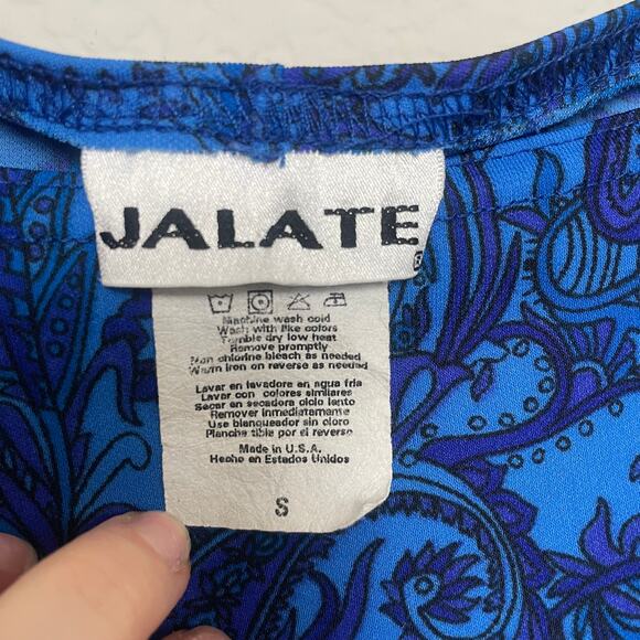 Vintage 90s Y2k Jalate Blue Paisley Mini Dress Ruched Waist Size Small - Picture 8 of 10